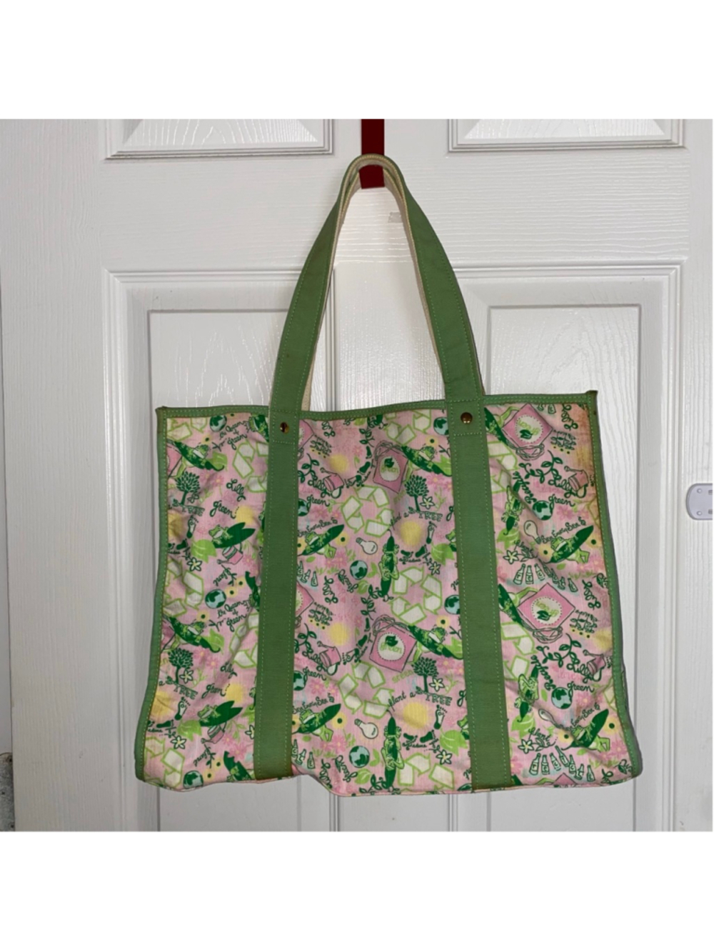 Rare Lilly Pulitzer Originals Earth Day Queen of Green Recycle Large Tote Bag - Picture 6 of 8